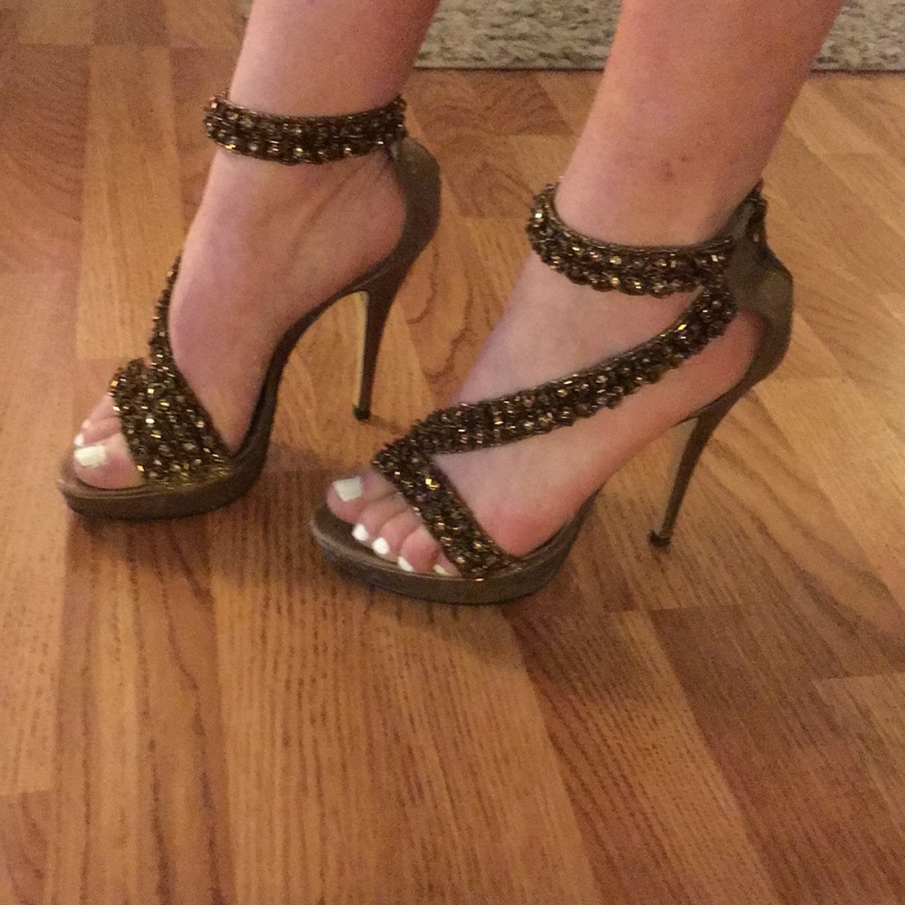 PELLE moda heels glass beads bronze size 7M